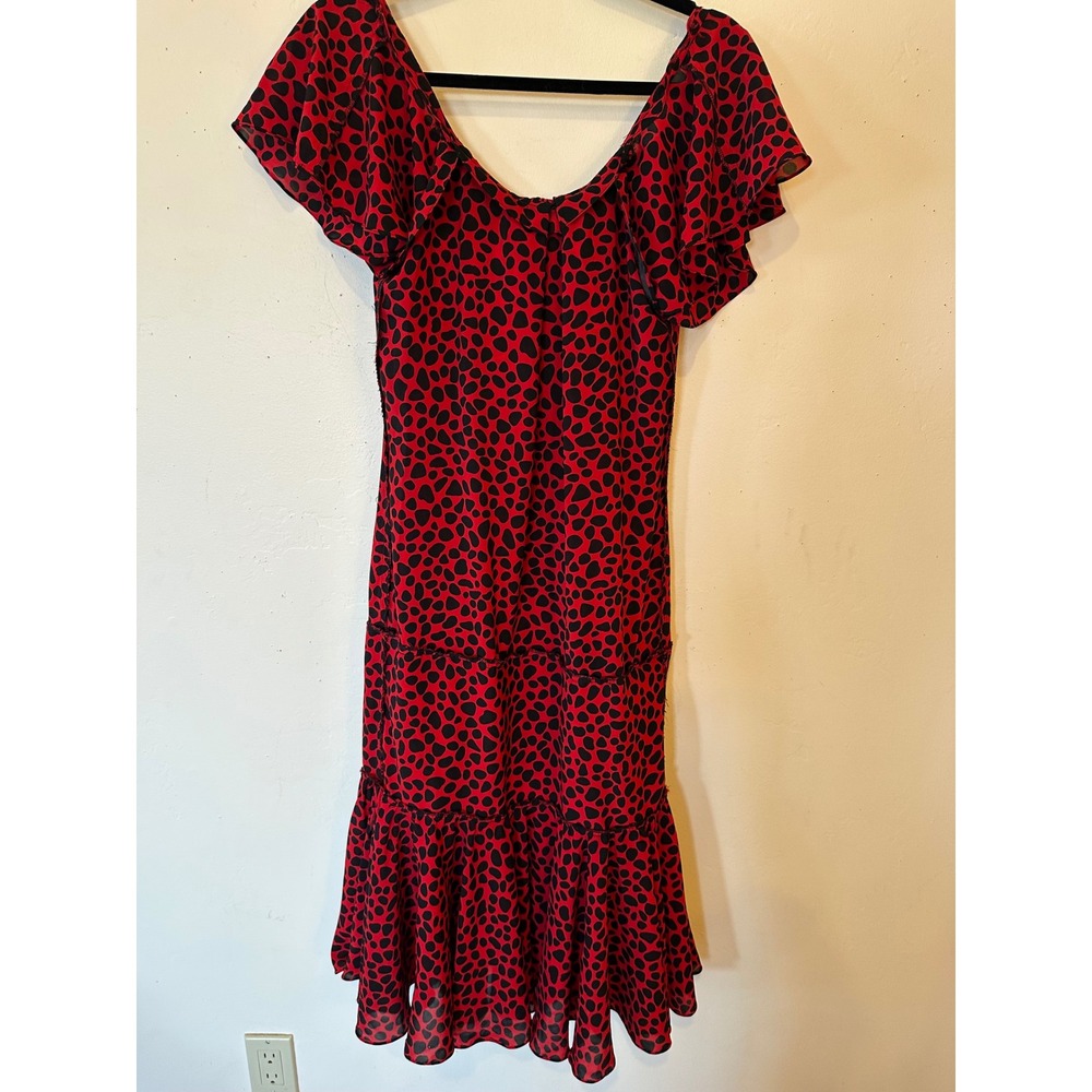 Vintage Red Black Print Flamenco Midi Art Deco Flapper Tiered ruffle dress 8 - Picture 16 of 16